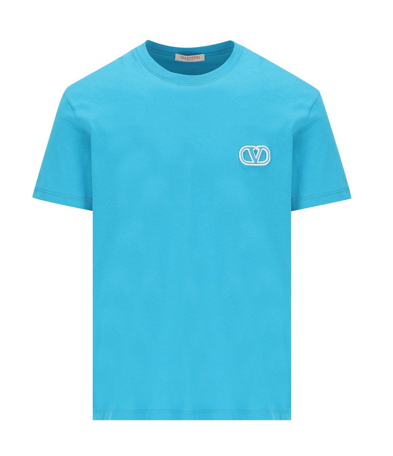 Shop Valentino Vlogo Signature Crewneck T-shirt In Azzurro