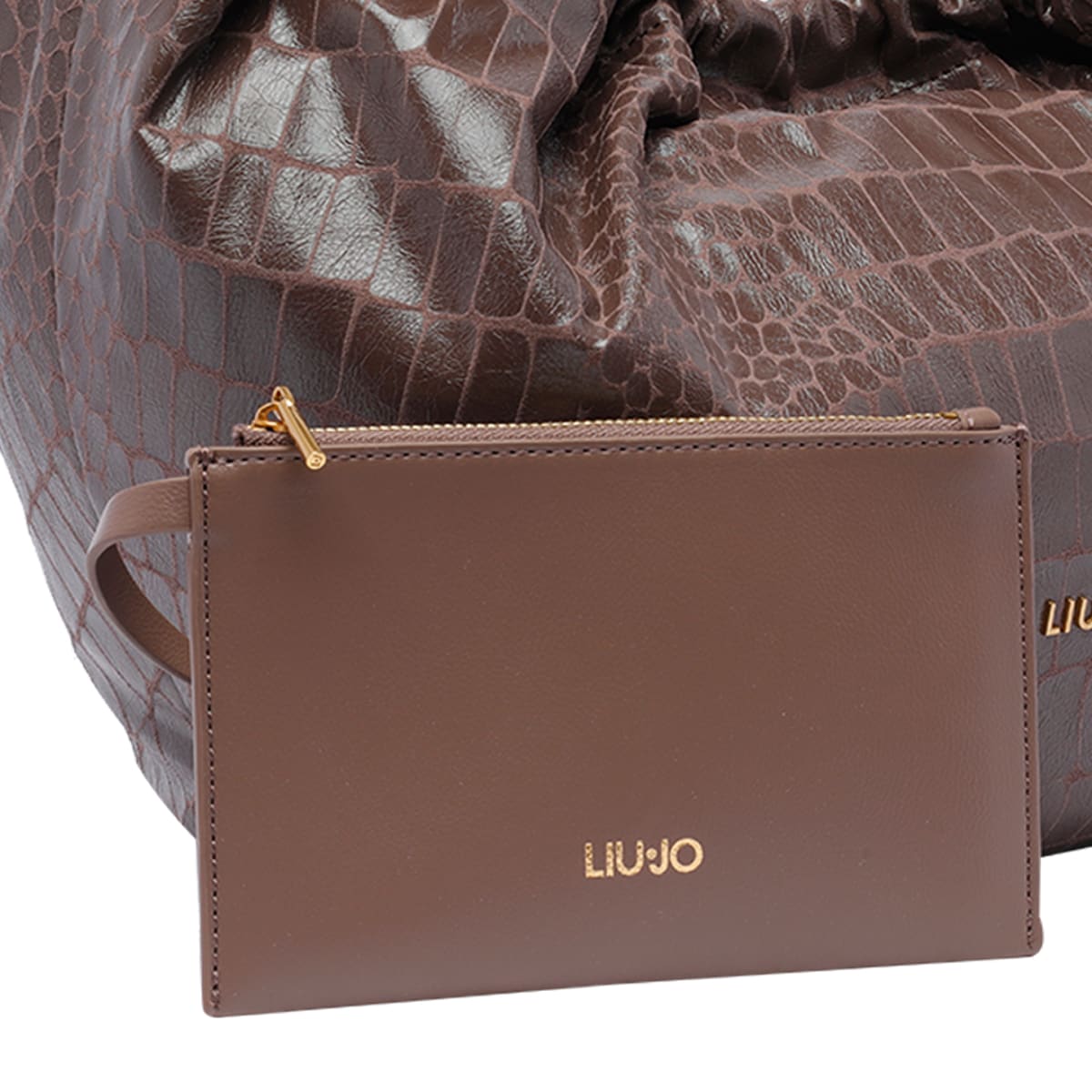 Shop Liu •jo Large Logo Hobo Bag In Brown