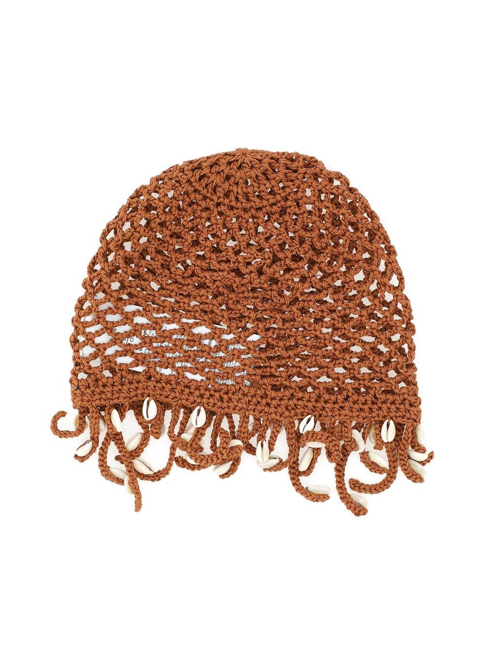 Shop Alanui Mother Nature Cowry Shell Crochet Knit Hat In Brown