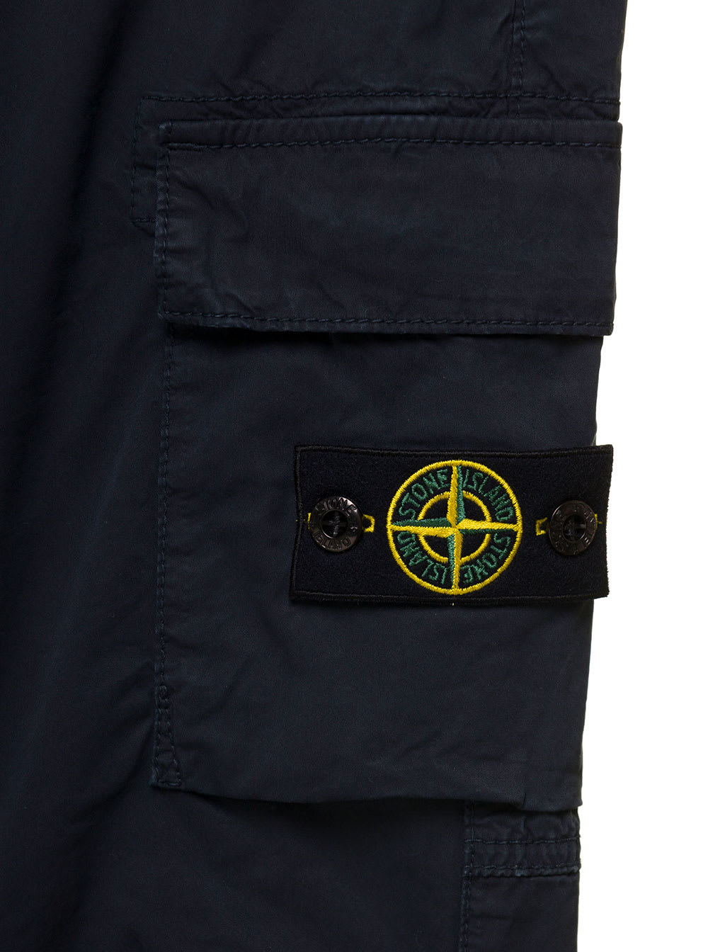 Shop Stone Island Junior Blue Cargo Pants With Logo Patch And Pockets In Stretch Cotton Boy