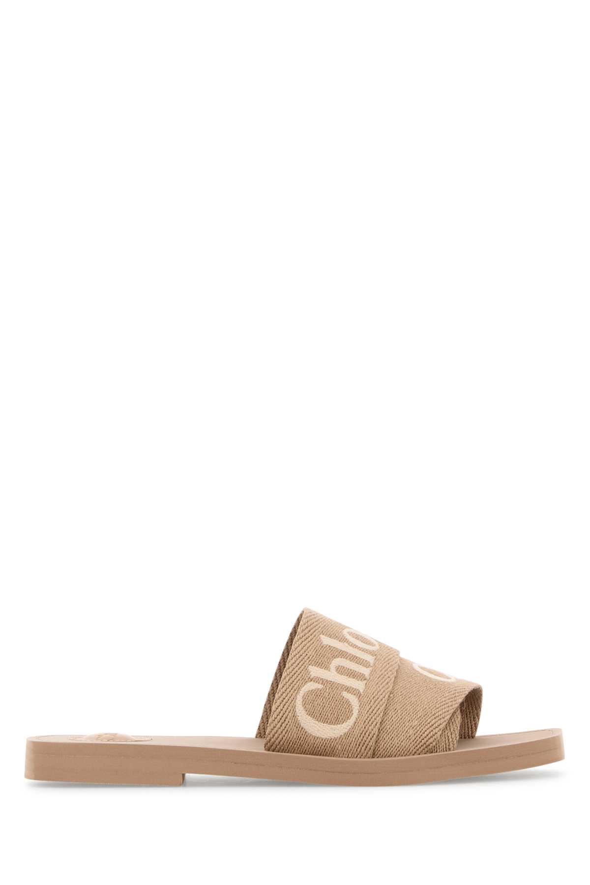 Chloé Beige Linen Woody Slippers In White