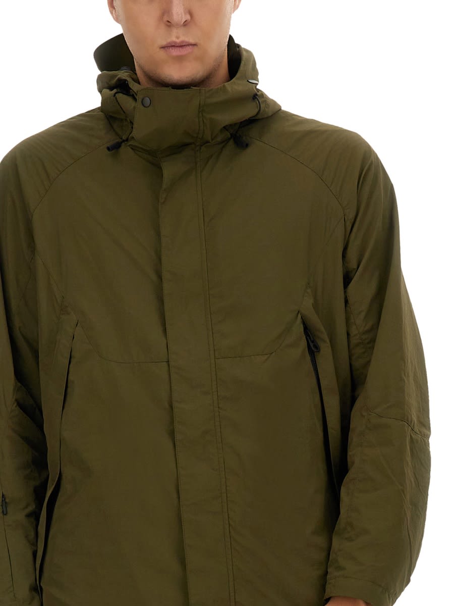 Jg1 Long Green Nylon Parka With Design In Military Green