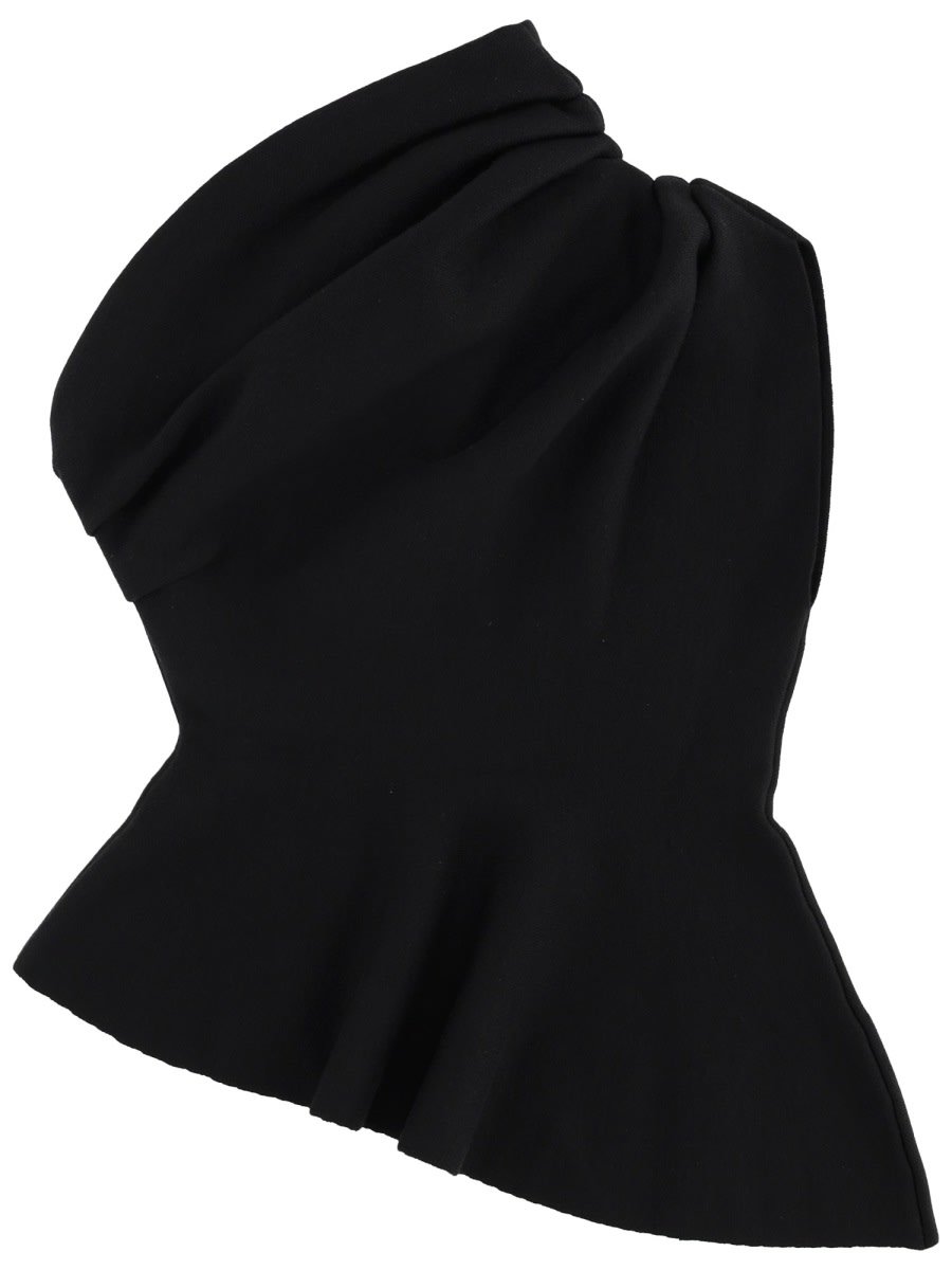 Khaite Aimee Asymmetric One-shoulder Wool-blend Peplum Top In Black