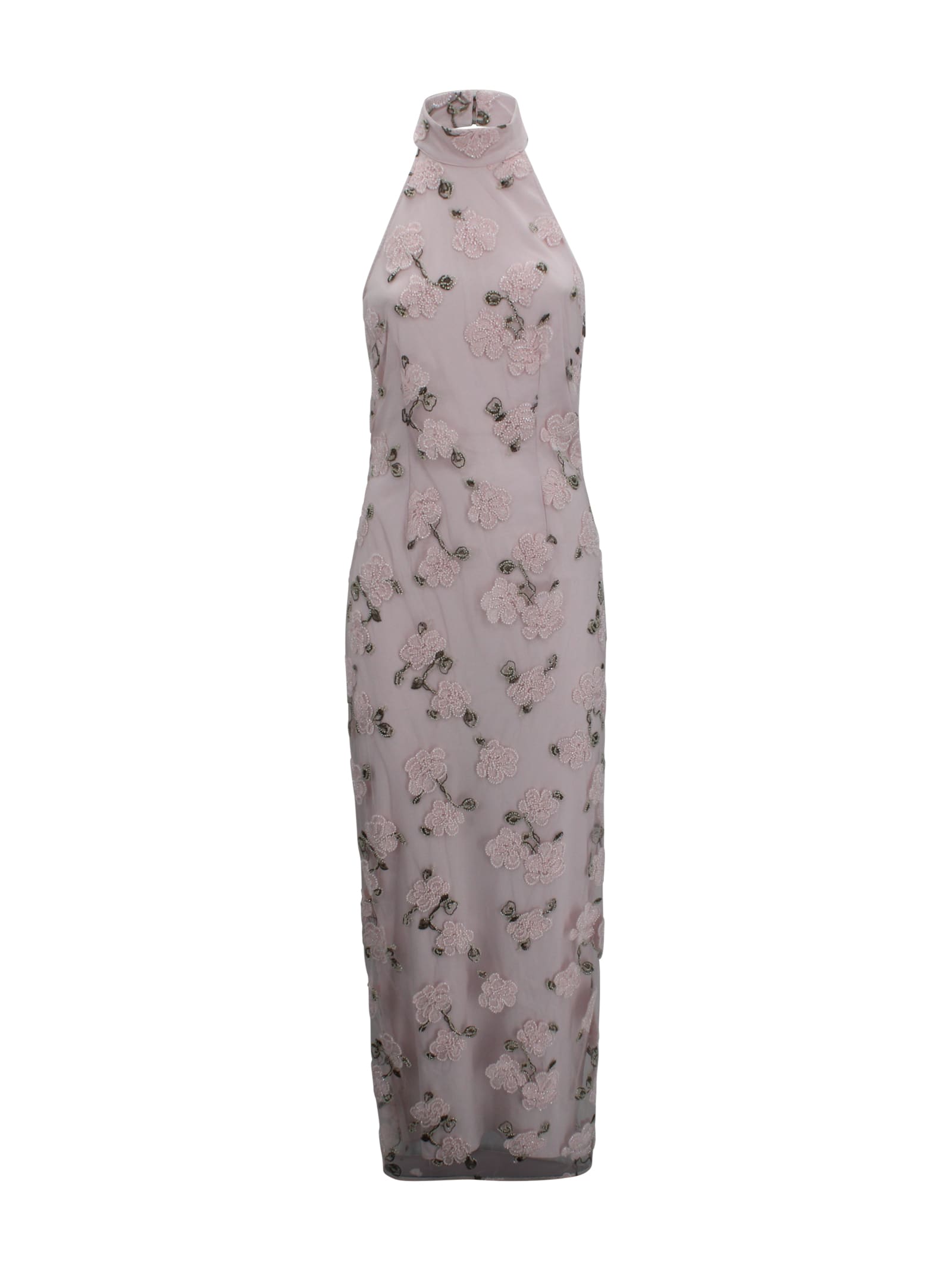 Rotate by Birger Christensen Long Halter-neck Dress With Floral Print And Beads