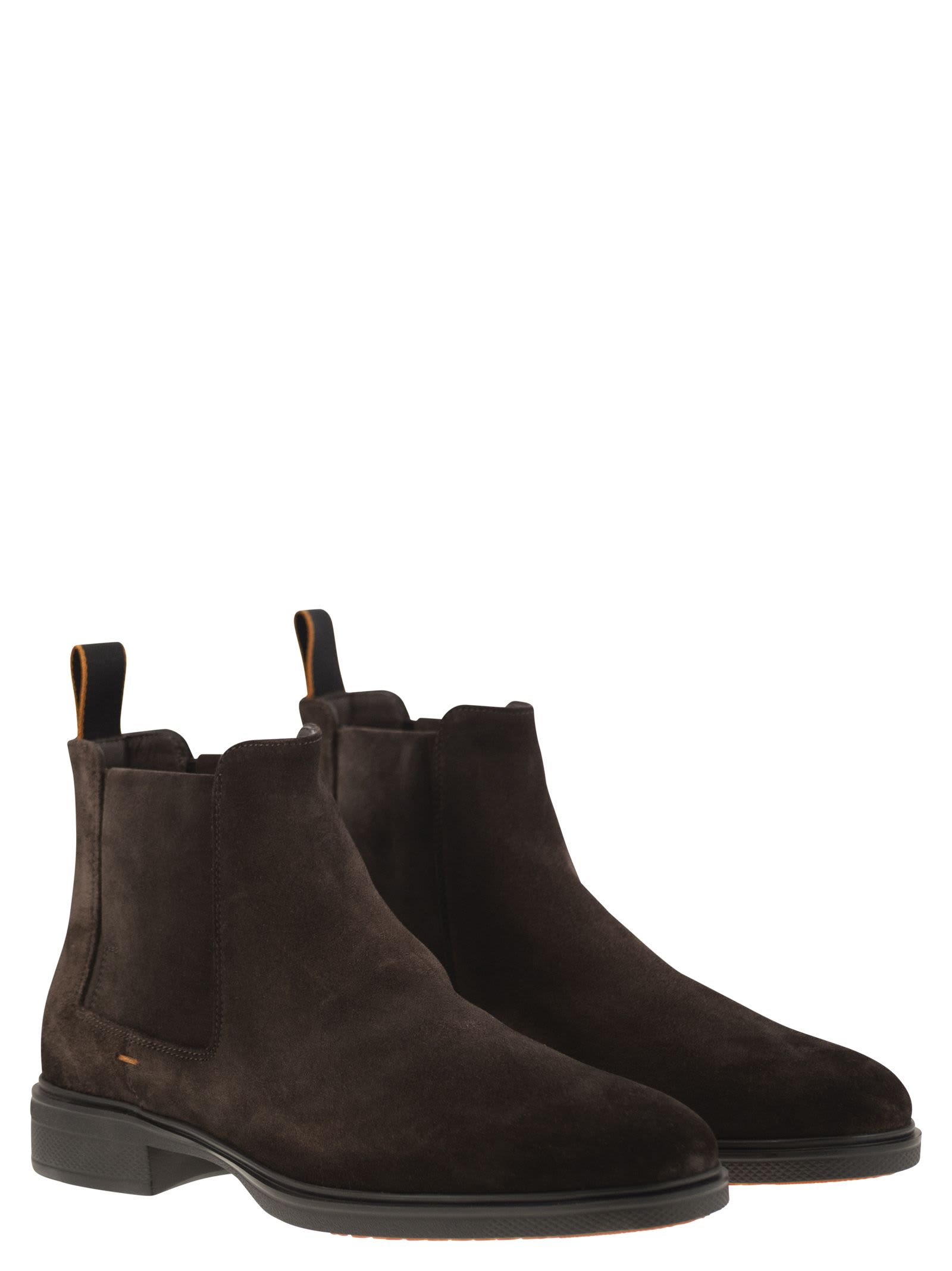 Santoni Suede Chelsea Boots In Brown