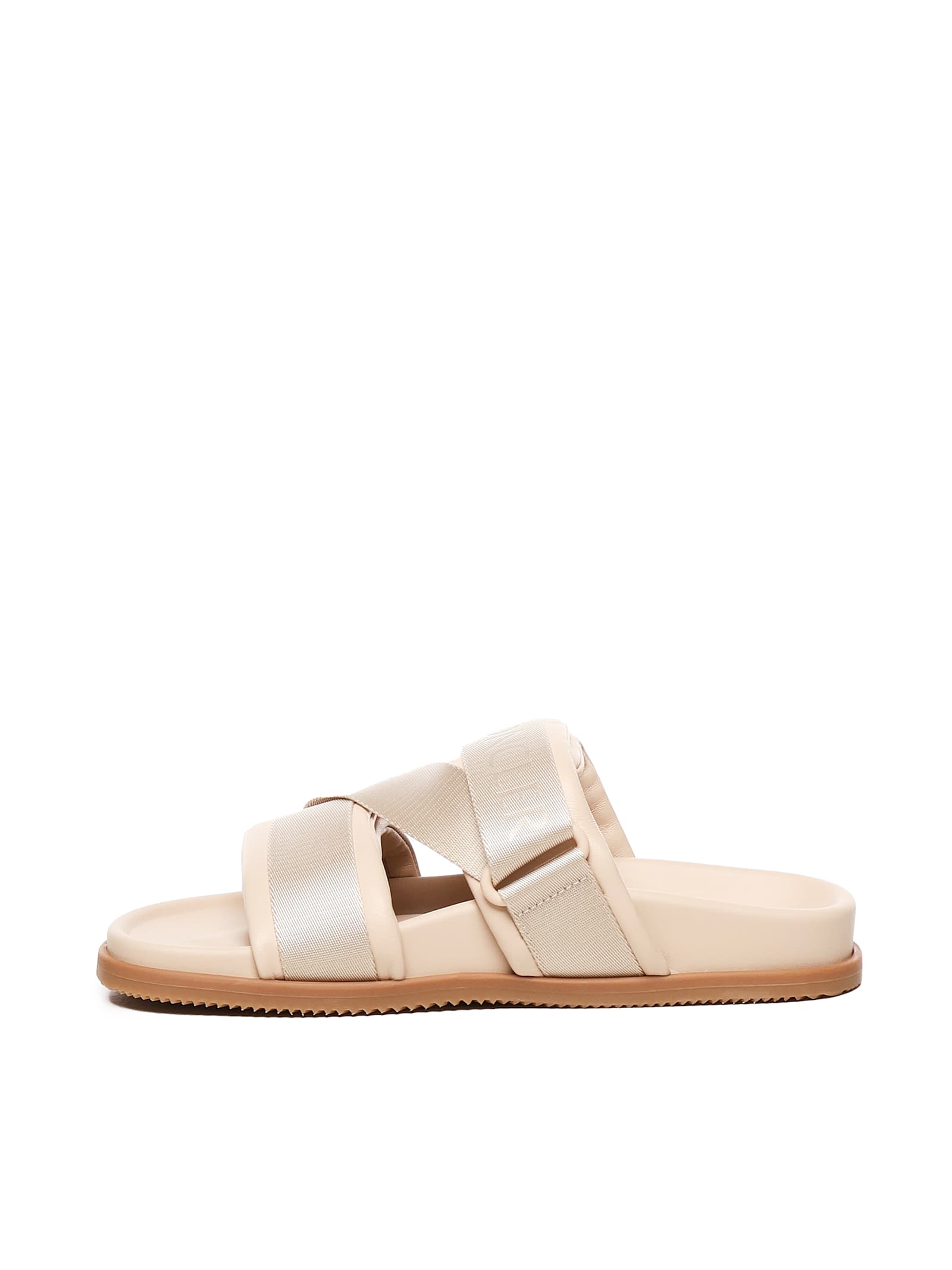 Moncler Women Mon Summer Leather Sandals With Nylon Details In Light Pink