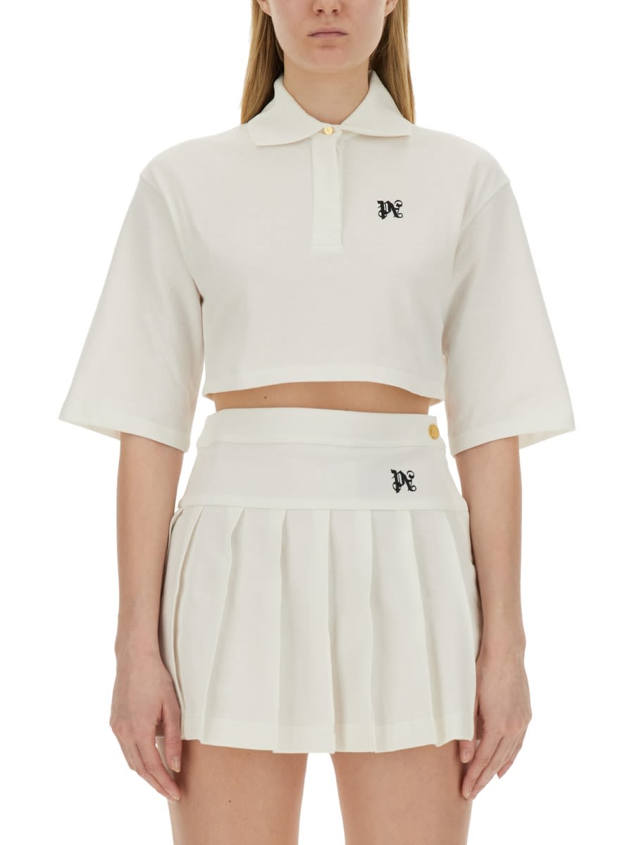 Shop Palm Angels Monogram Cropped Polo Shirt In White