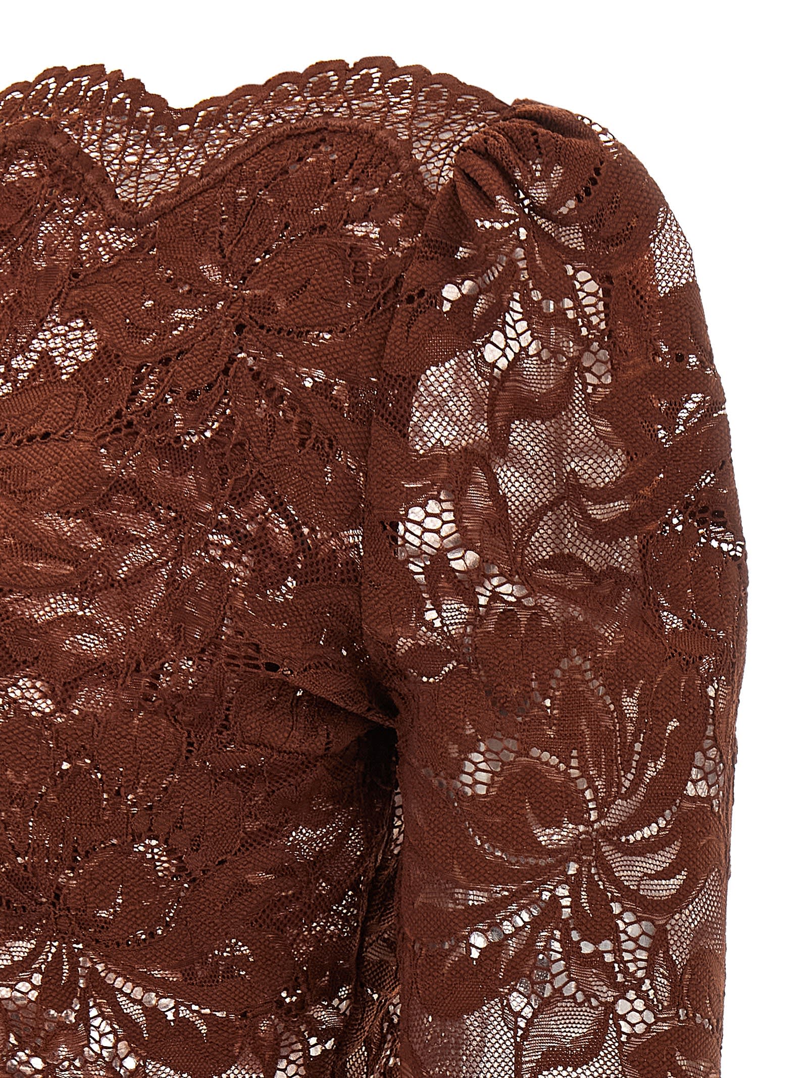 Rabanne Floral Lace Long Sleeve Cropped Top In Brown