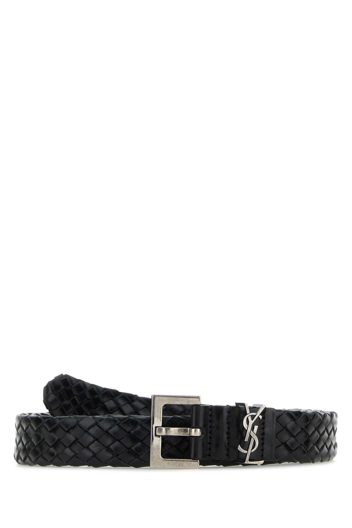 Shop Saint Laurent Black Leather Cassandre Belt In Nero