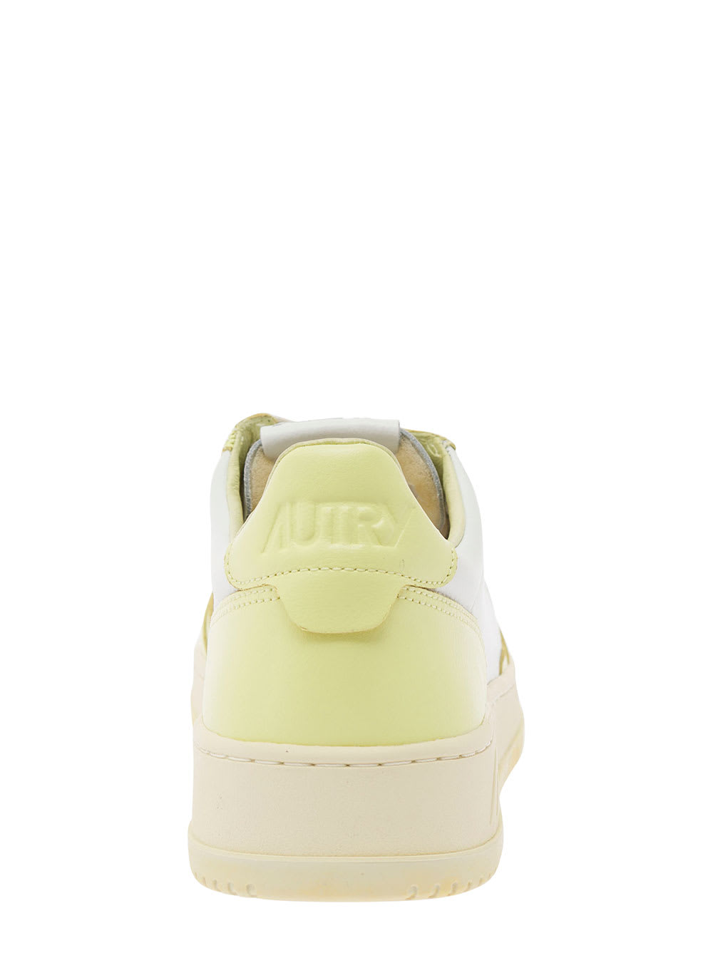 Shop Autry Medalist White And Yellow Low Top Sneakers With Logo Detail In Leather Man
