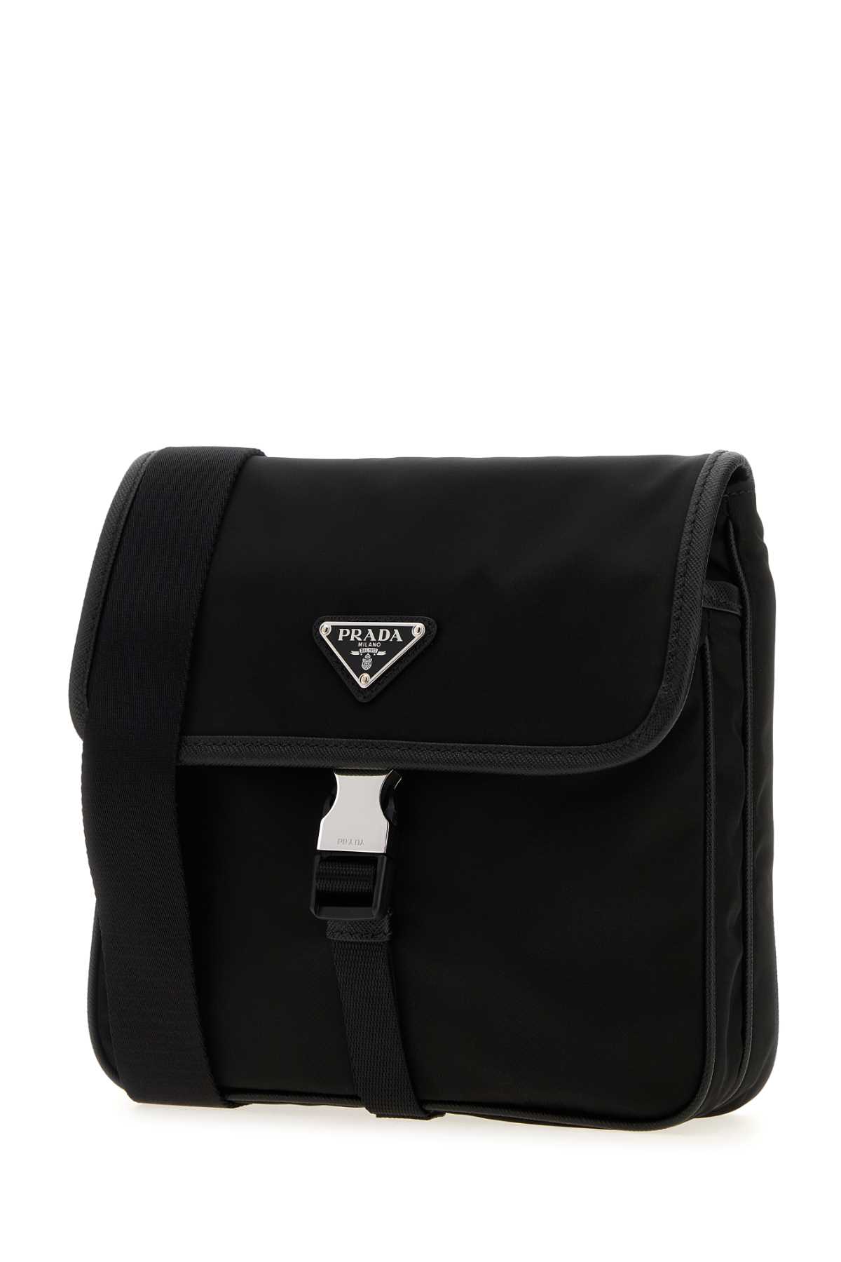 Prada Fabric Leather Shoulder Bag Adjustable Strap Front Flap In Black