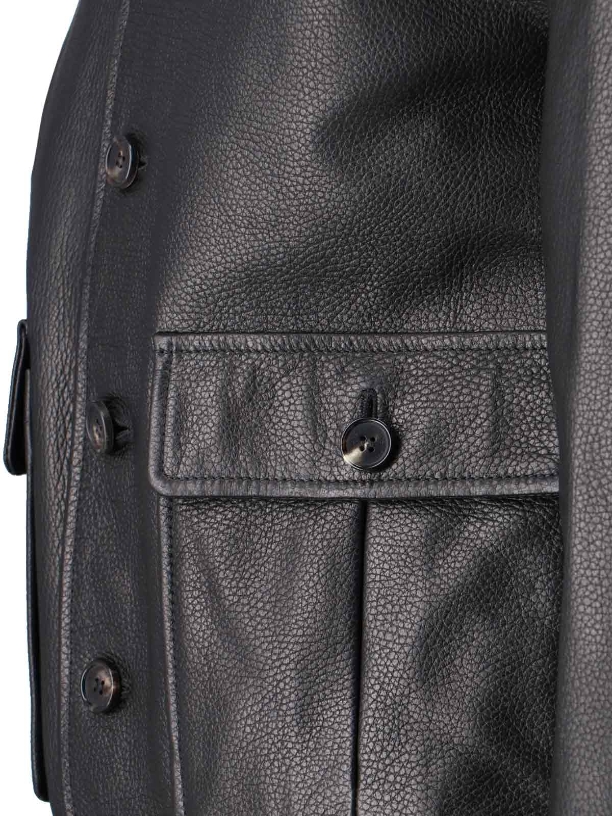 Valstar Textured Black Leather Jacket With Cashmere Ribbed Collar In Black