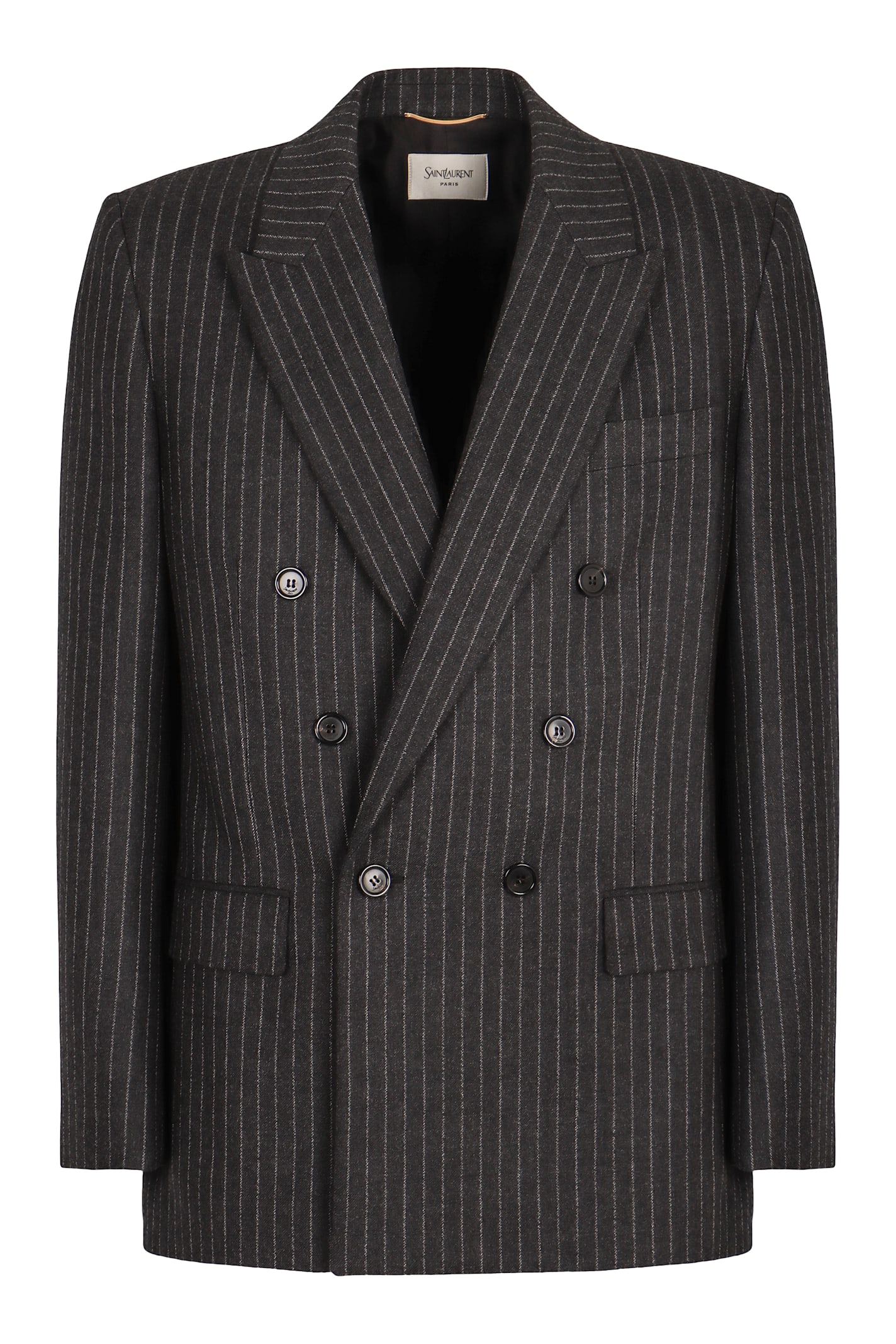 Saint Laurent Double-breasted Wool Jacket In Gray