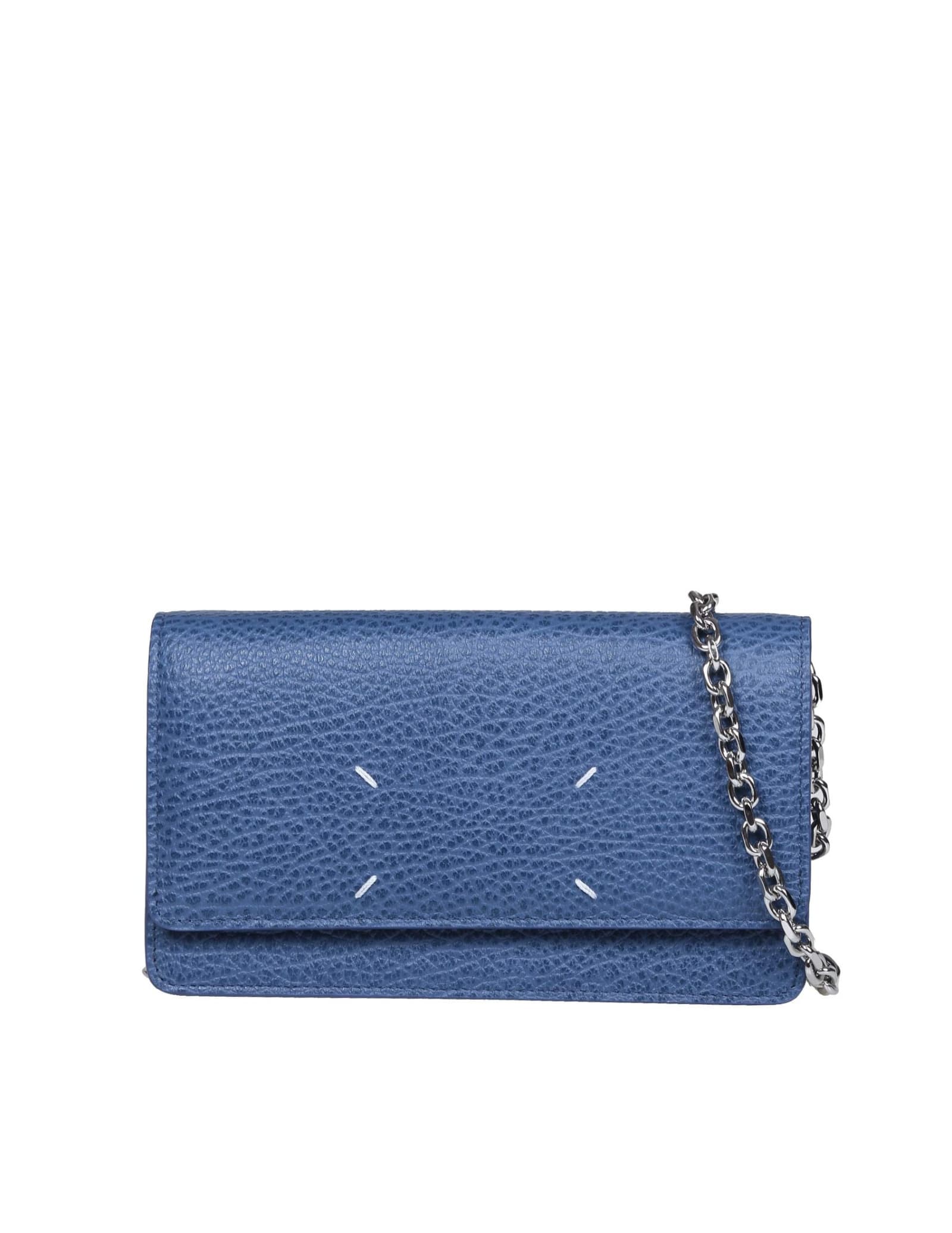 Maison Margiela Mini Chain Bag In Light Blue Leather