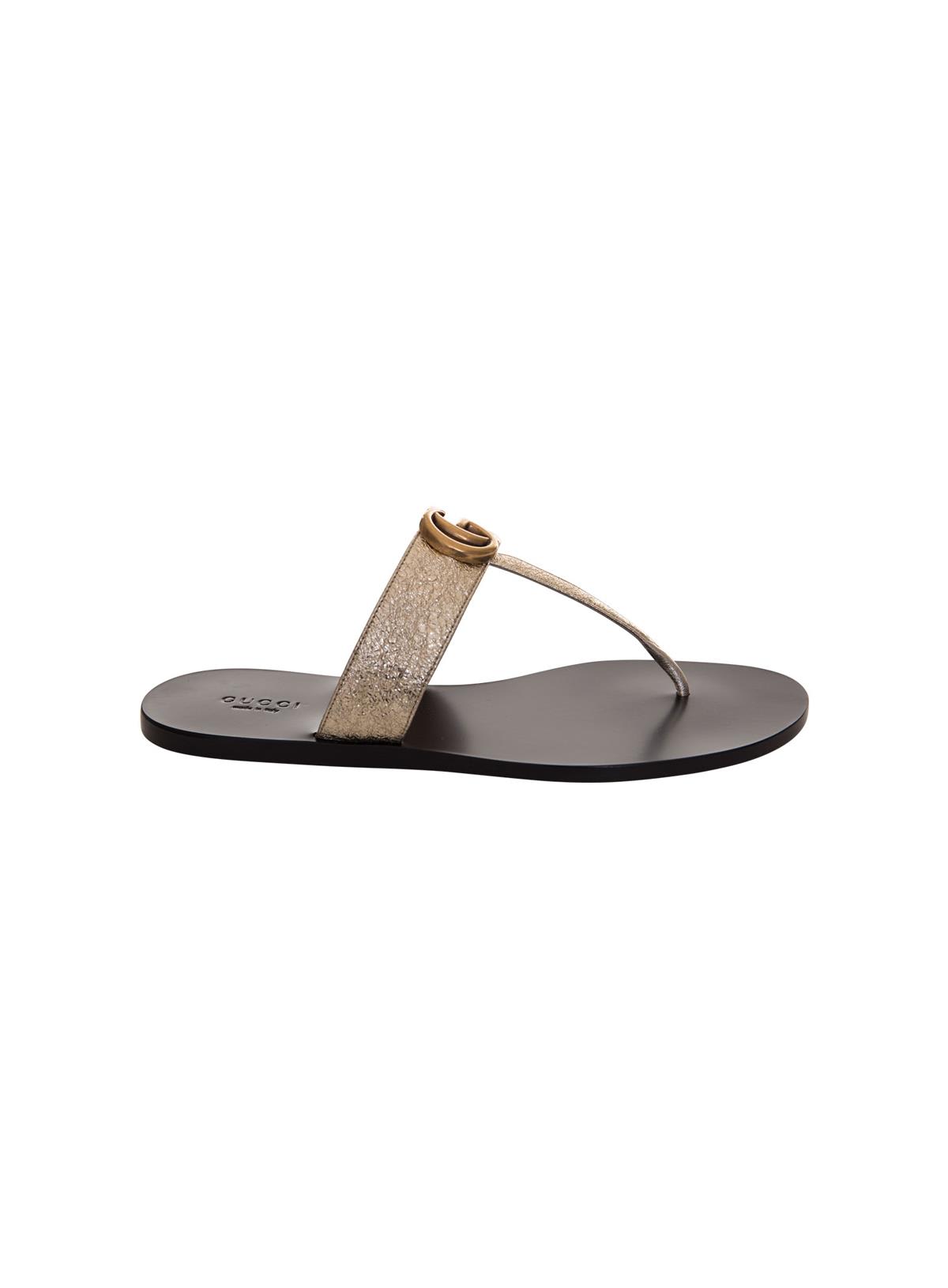 Gucci Leather Thong Sandal With Double G In Oro