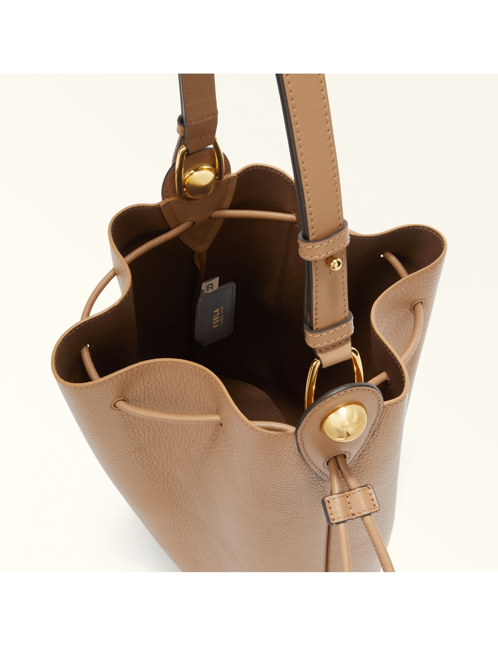 Furla Sfera S Bucket Bag In Desert Color Leather In Desert