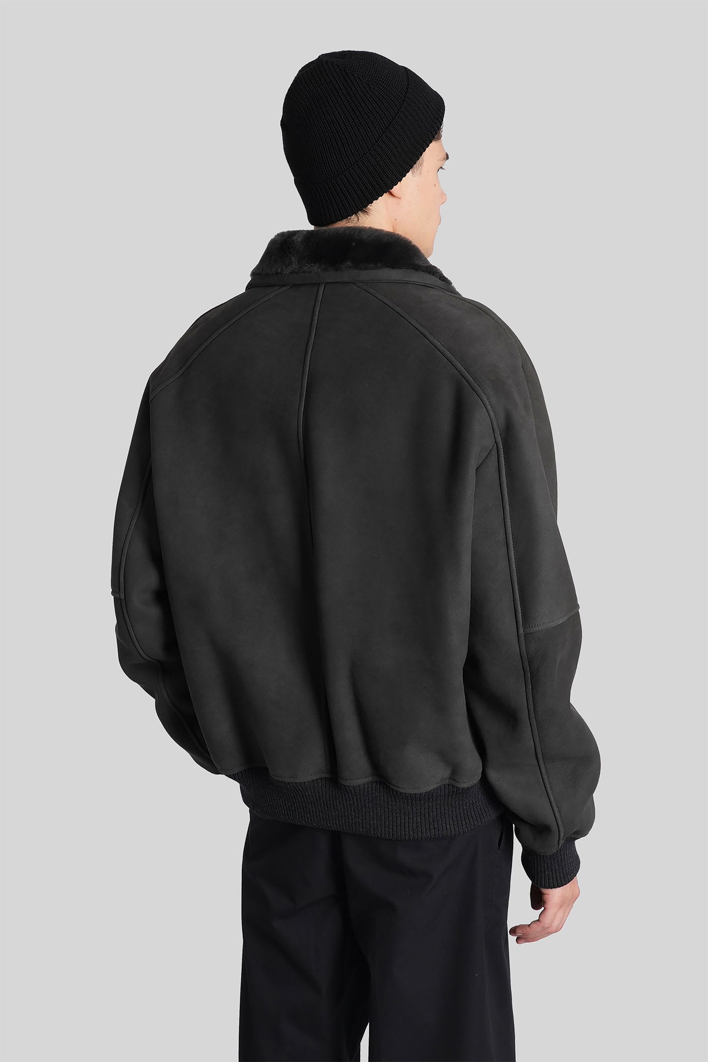 Emporio Armani Leather Jacket In Grey Leather In Gray