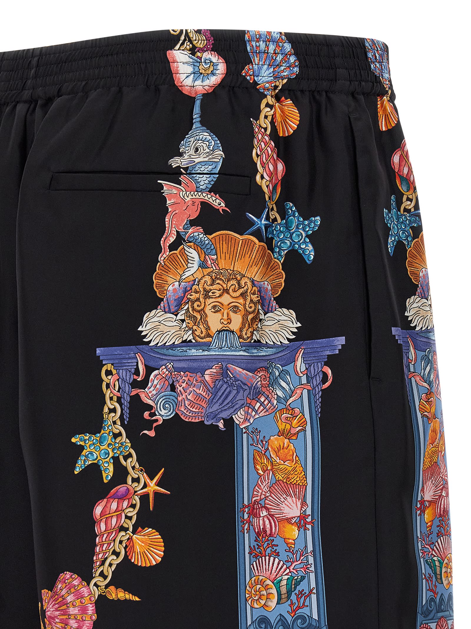 Versace Multicolor Coral Theatre Print Bermuda Shorts In Black