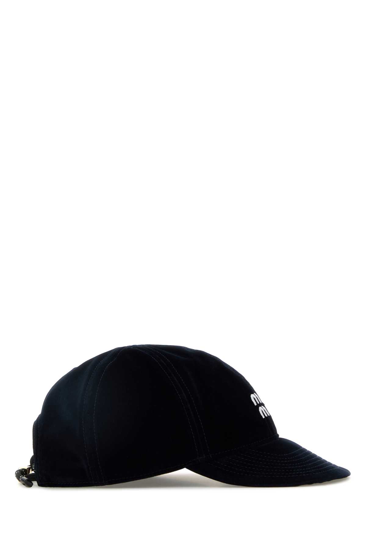 Miu Miu Midnight Blue Velvet Baseball Cap In Black