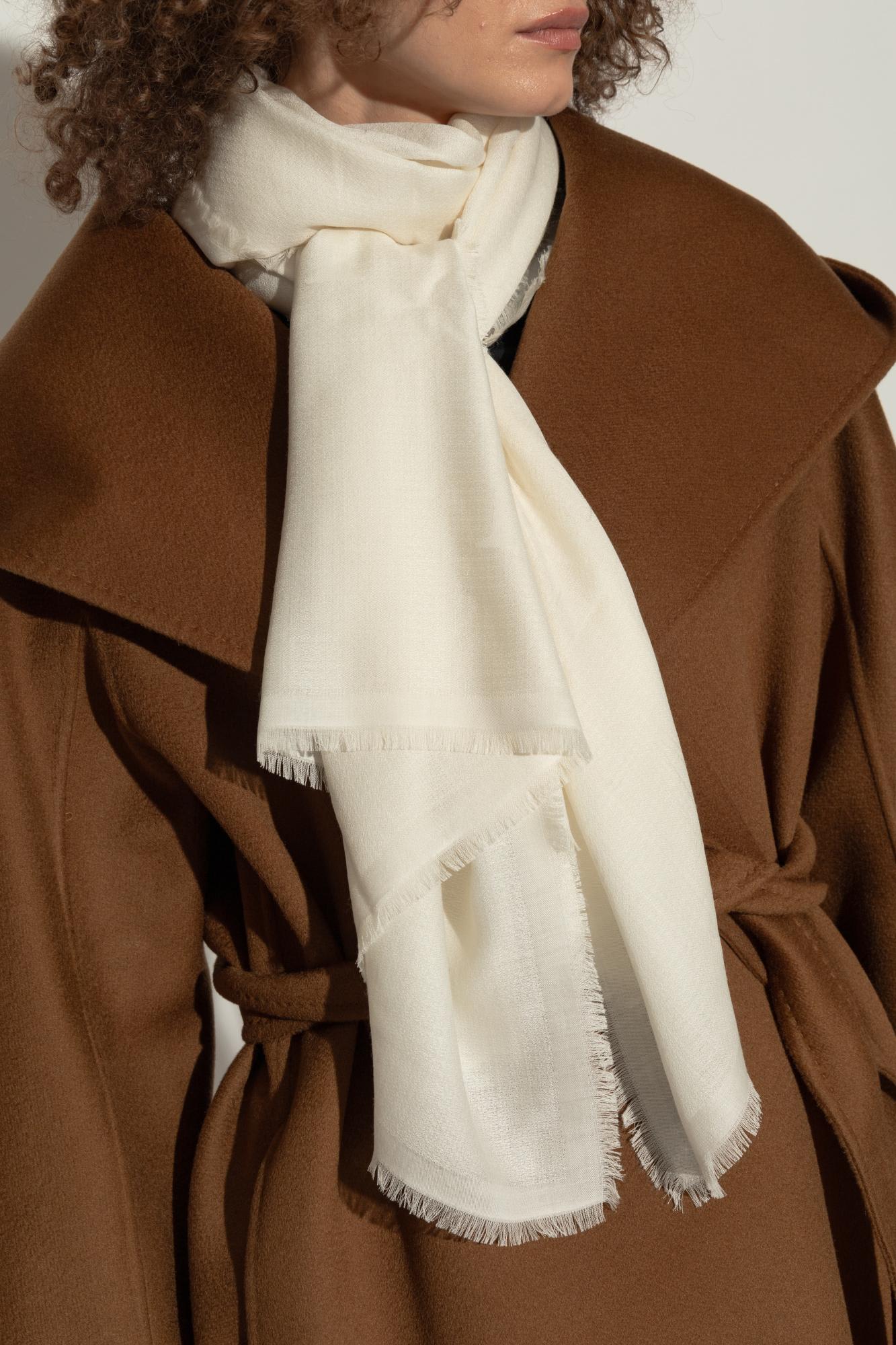 Max Mara Geode Fringed Edge Shawl In White
