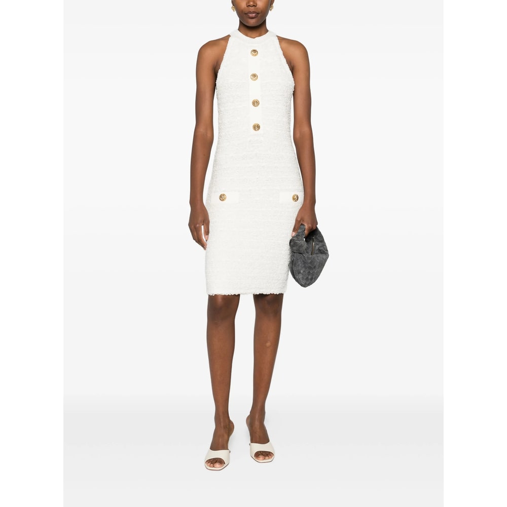 Balmain Button-detail Mini Dress In White