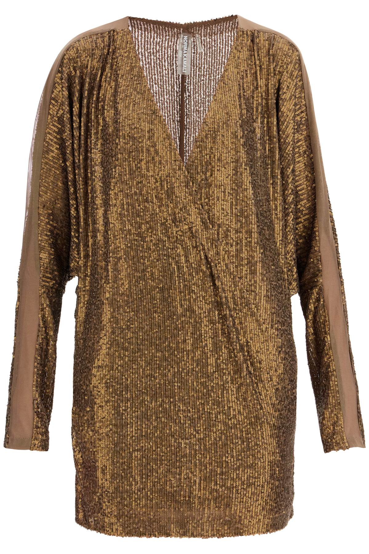 Mini Wrap Dress With V-neck Long Sleeves Shimmering Bronze Cocktail