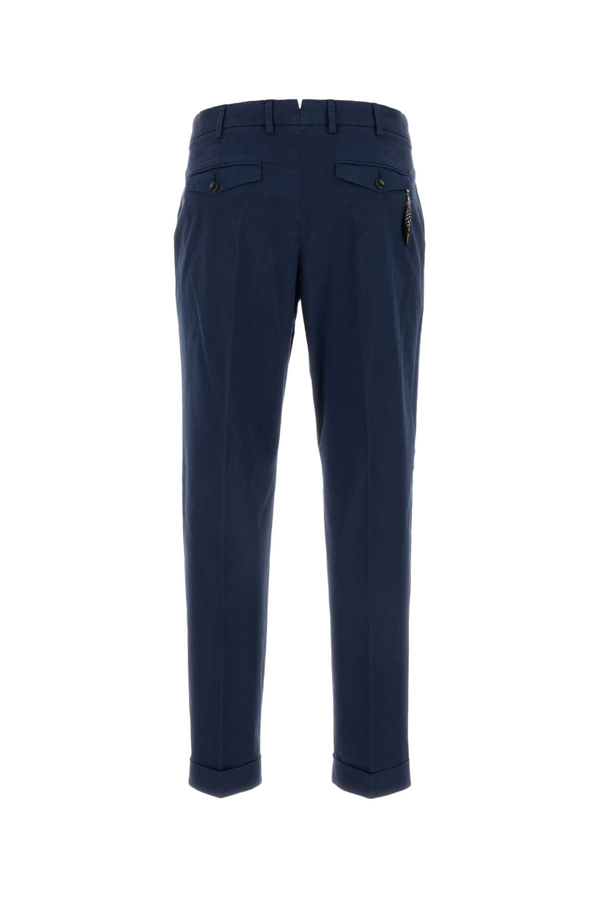 Pt01 Navy Blue Stretch Cotton Pant In Bluaperto