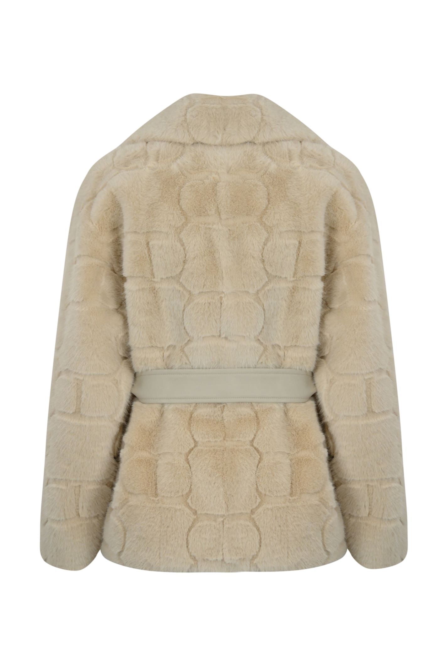 Shop Twinset Short Faux Fur Coat With Logo In White Cream