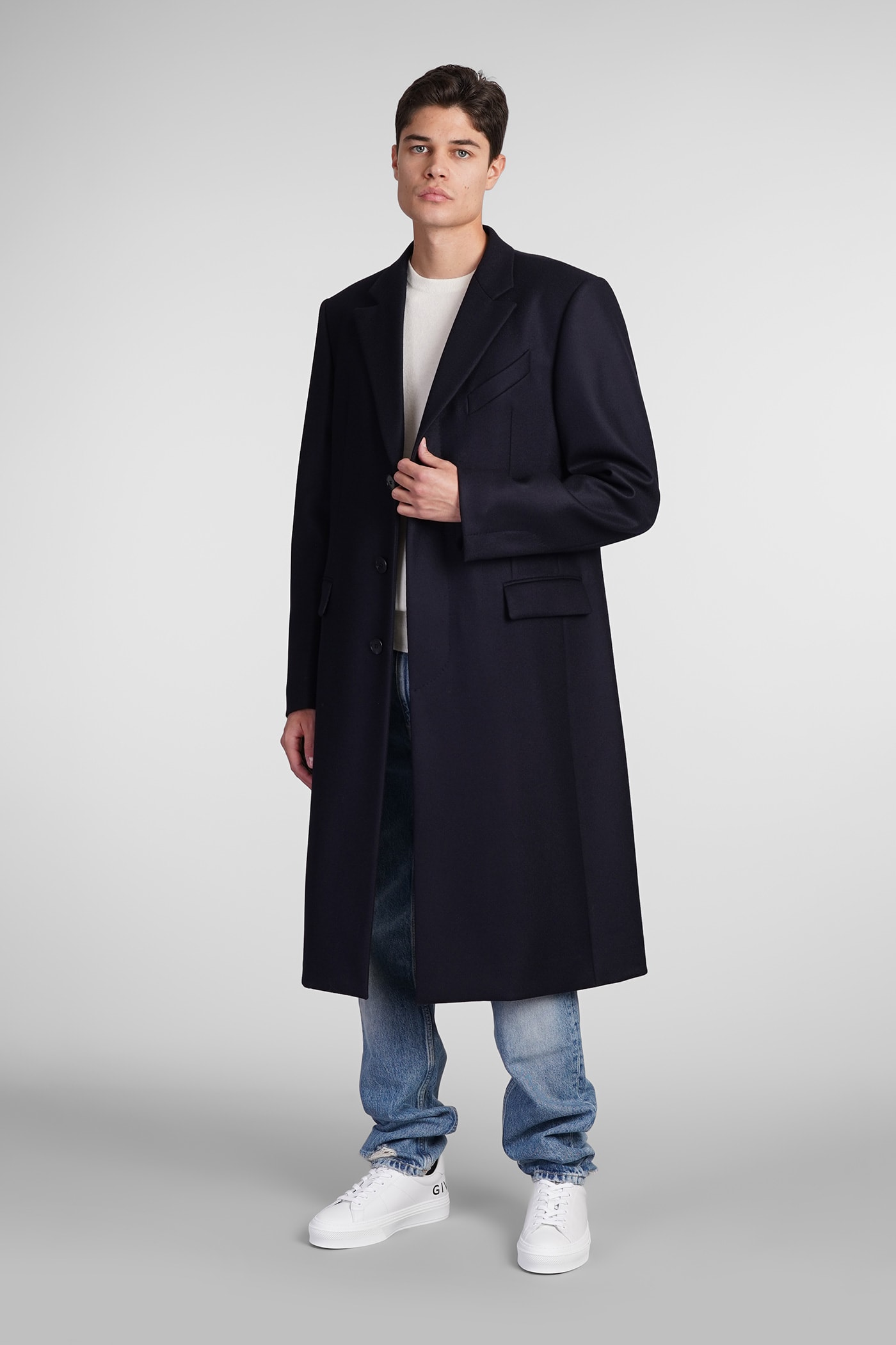 Shop Givenchy Coat In Blue Wool