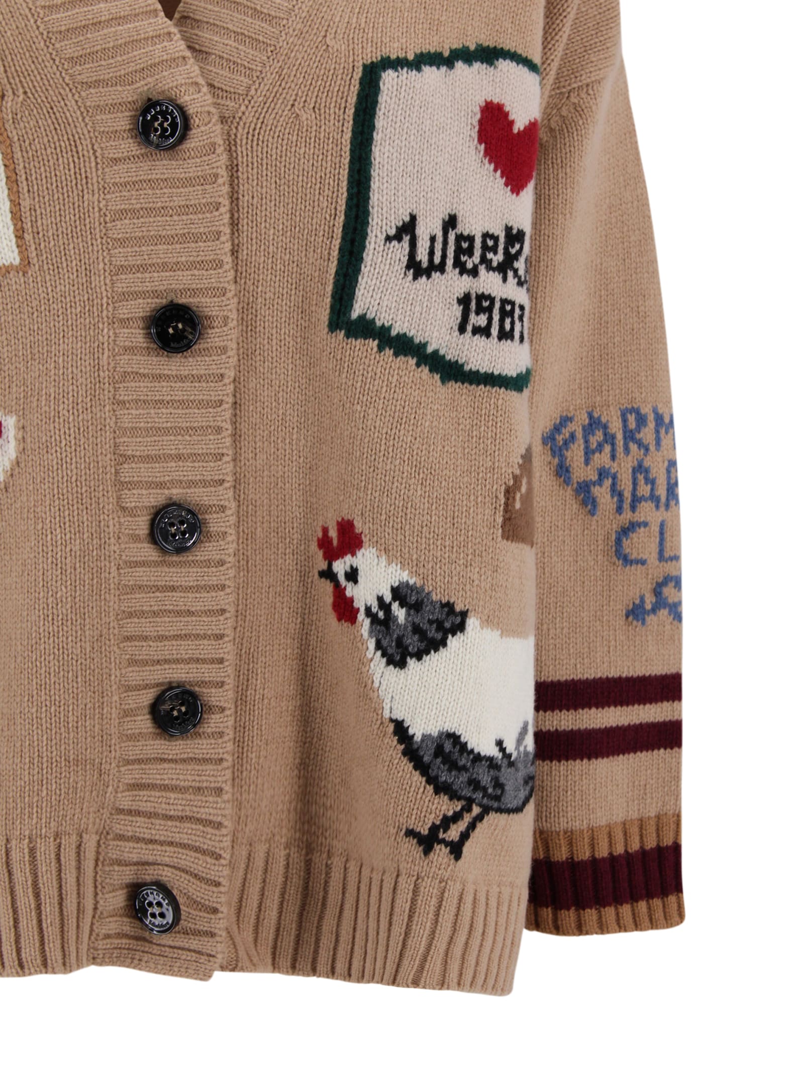 Weekend Max Mara Relaxed Fit Cardigan Made From Wool Yarn In Brown