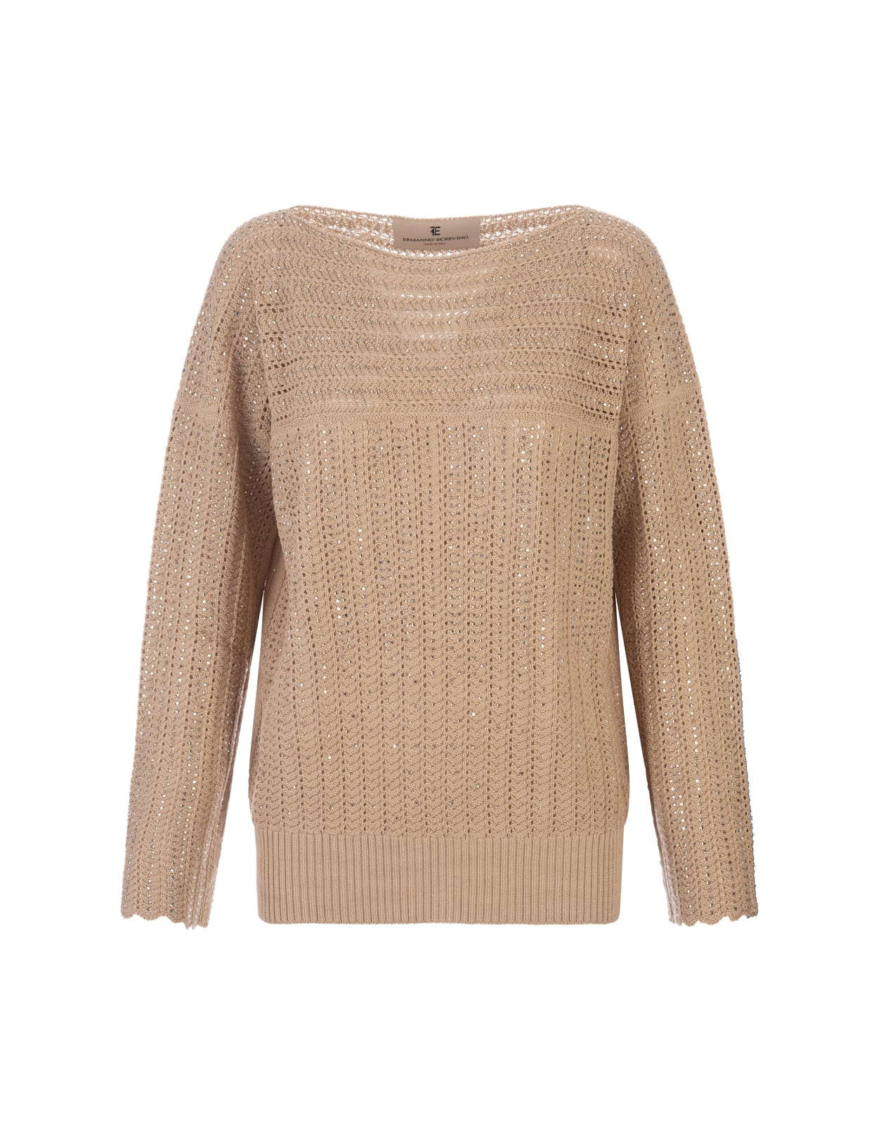 Ermanno Scervino Beige Sweater With Crystals In Brown