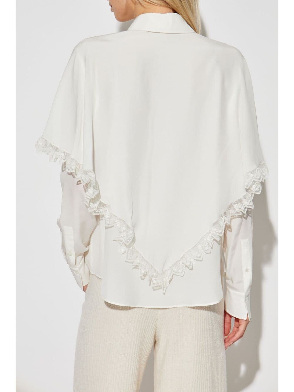 Shop Chloé Camicia In Seta Bordo Pizzo In Iconic Milk