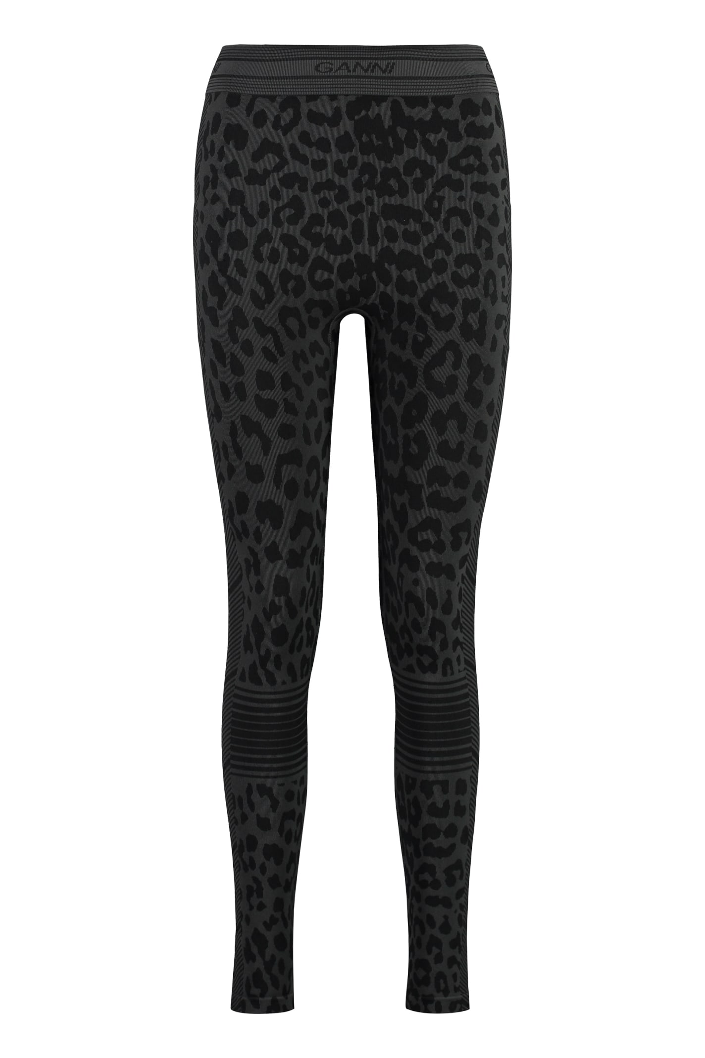 Ganni Leopard-jacquard Stretch Recycled Leggings In Animalier