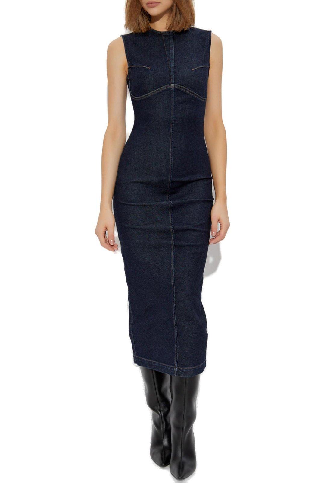 Sportmax Geranio Denim Midi Dress In Blu Notte