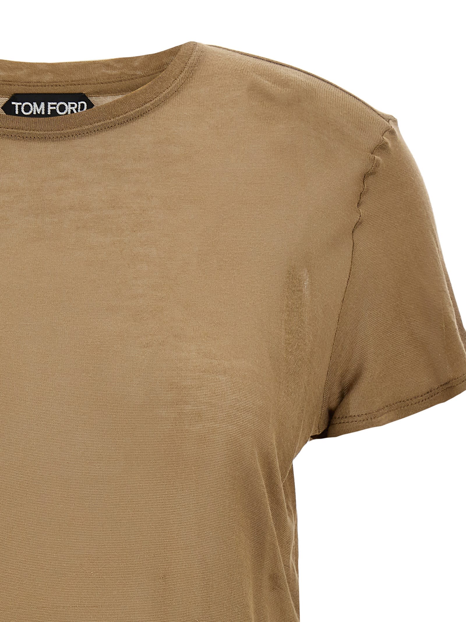 Tom Ford Bamboo Viscose T-shirt With Front Metal Logo In Brown