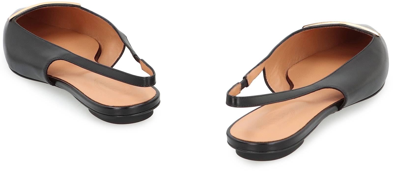Tod's Leather Flat Ballerinas With Gold-tone Detail In Black