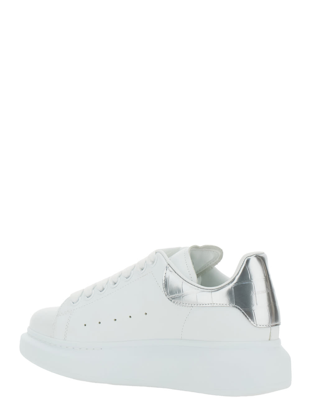Alexander Mcqueen White Oversize Sneakers With Snake Print On The Heel In Leather Woman In Multi