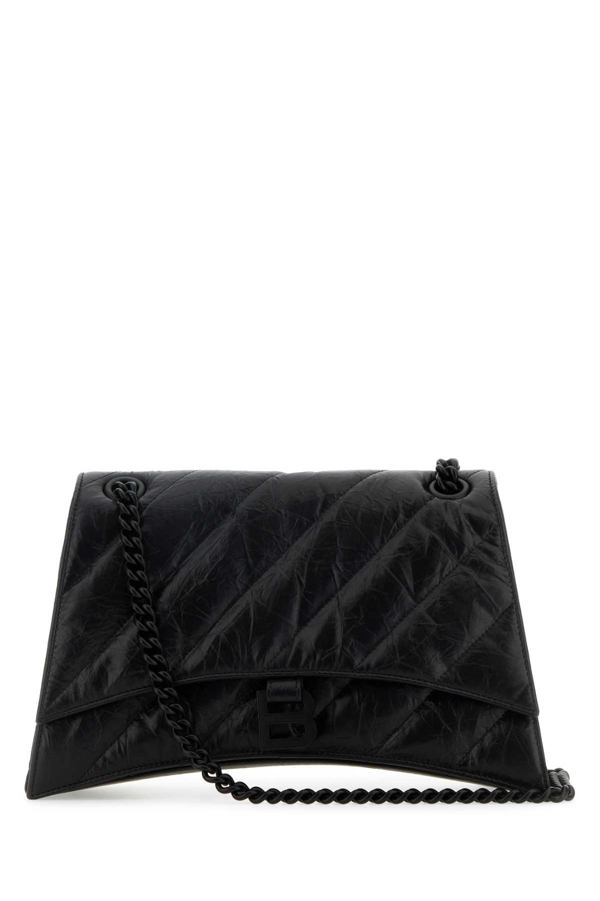 Shop Balenciaga Black Leather Medium Crush Shoulder Bag