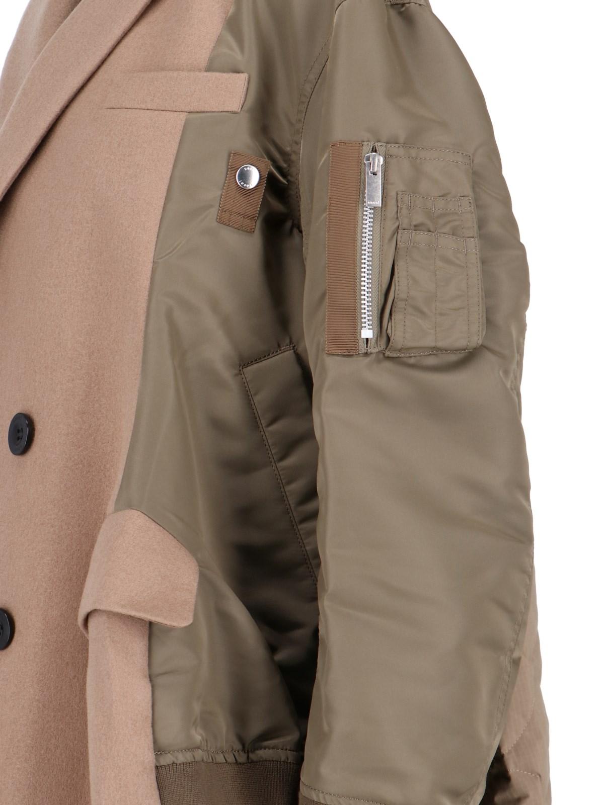 Shop Sacai Hybrid Double-breasted Blazer In 663 Beige X Khaki