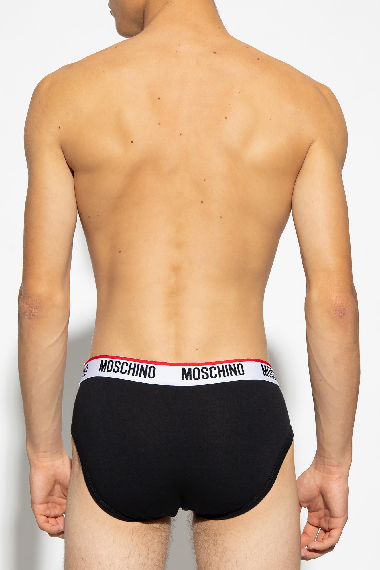 Moschino Three-pack Logo Briefs In White/black/grey