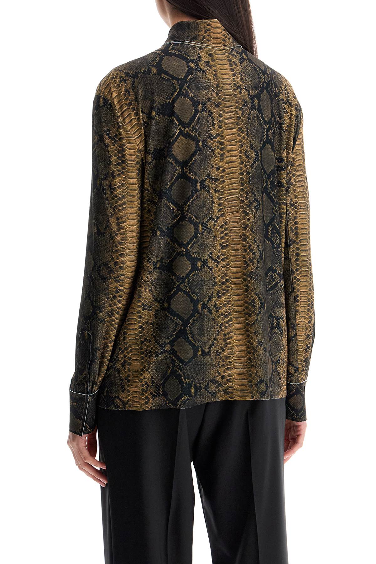 NORMA KAMALI BROWN PYTHON PRINT LONG SLEEVE SHIRT
