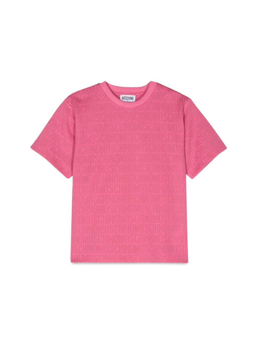 Moschino Pink T-shirt With All-over Logo In Fuchsia