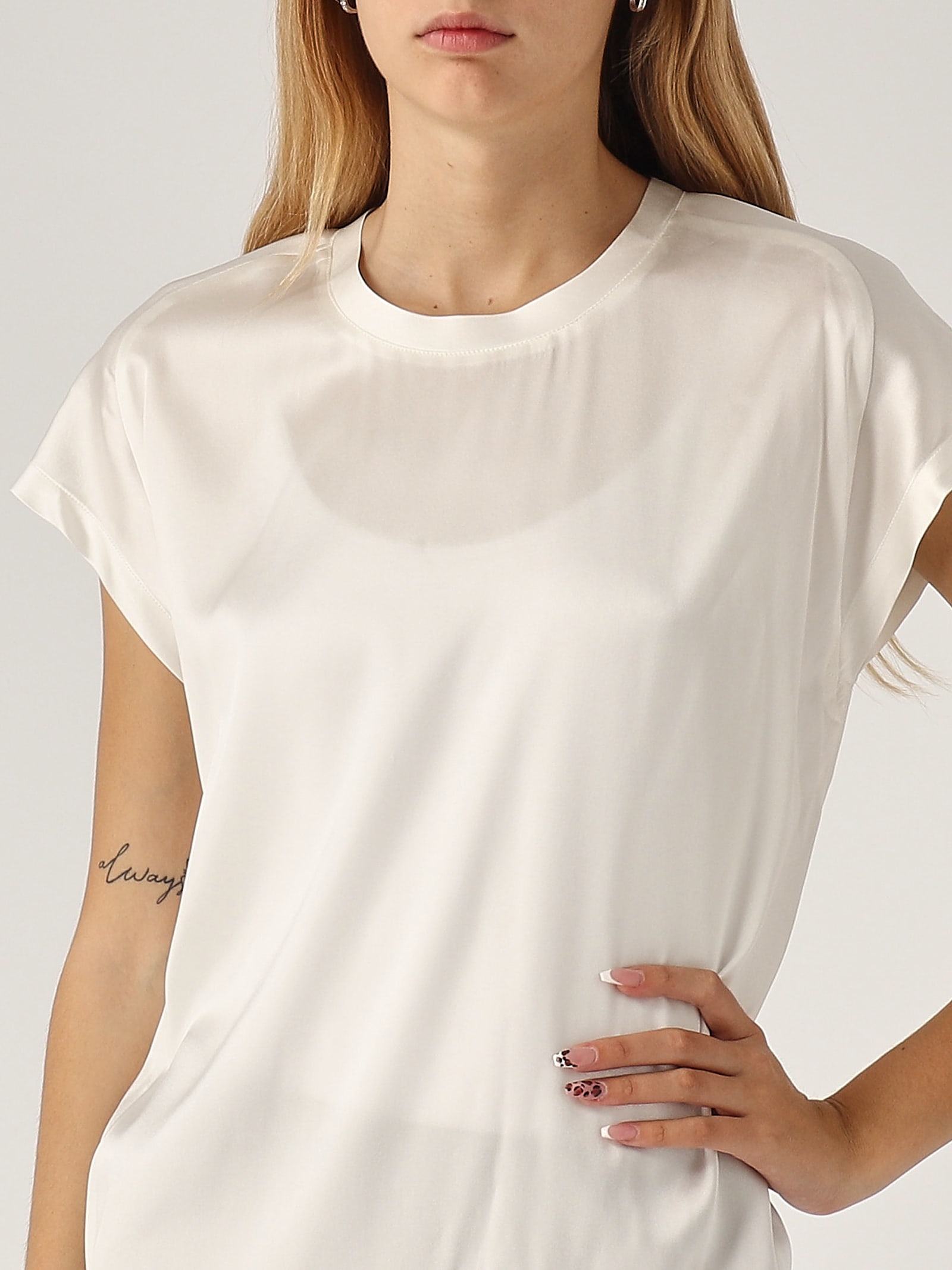 Shop Pinko Farida Blusa Satin Blouse In Bianco Ottico