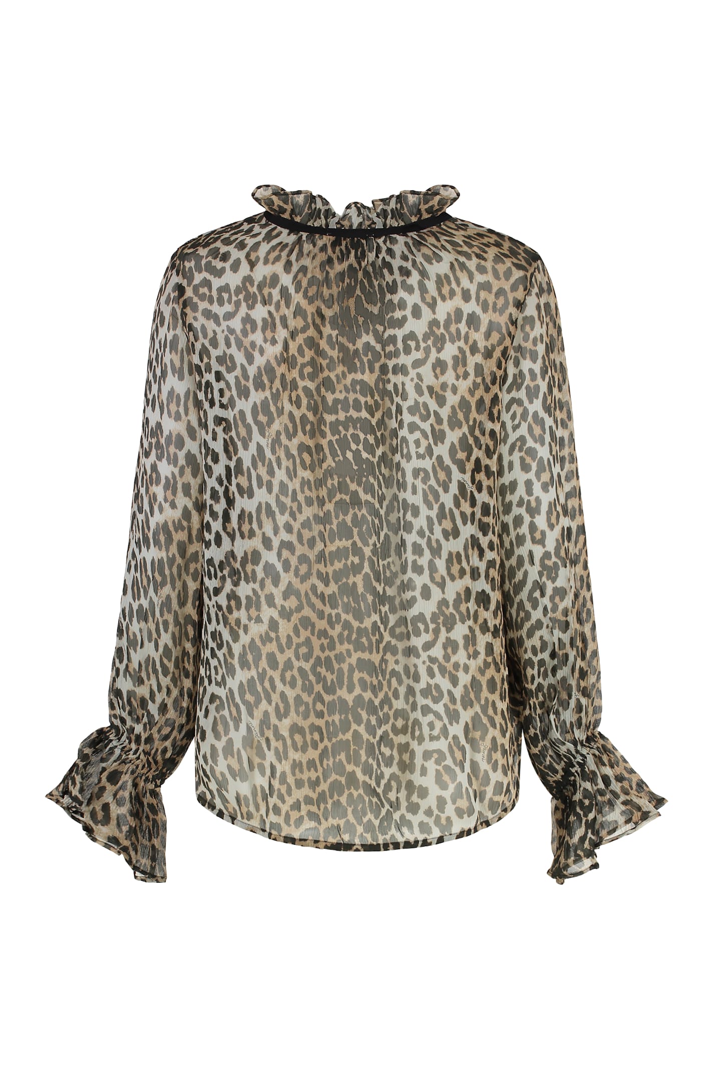 Ganni Leopard Print Chiffon Tie String Shirt In Animal Print