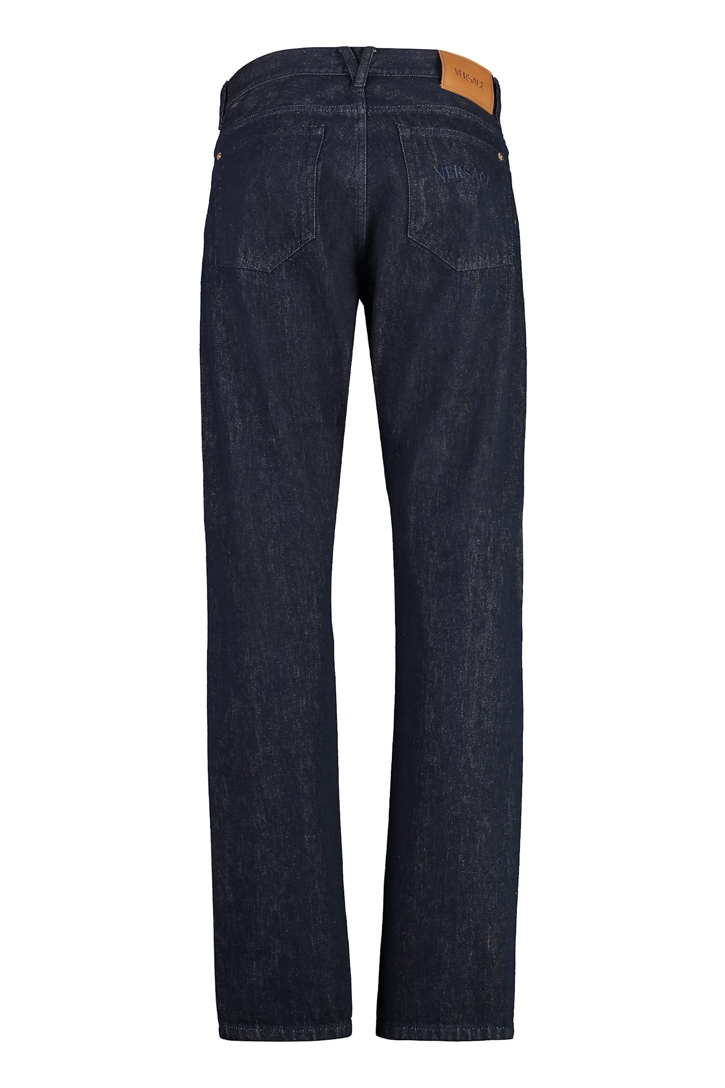 Shop Versace 5-pocket Straight-leg Jeans In Blue