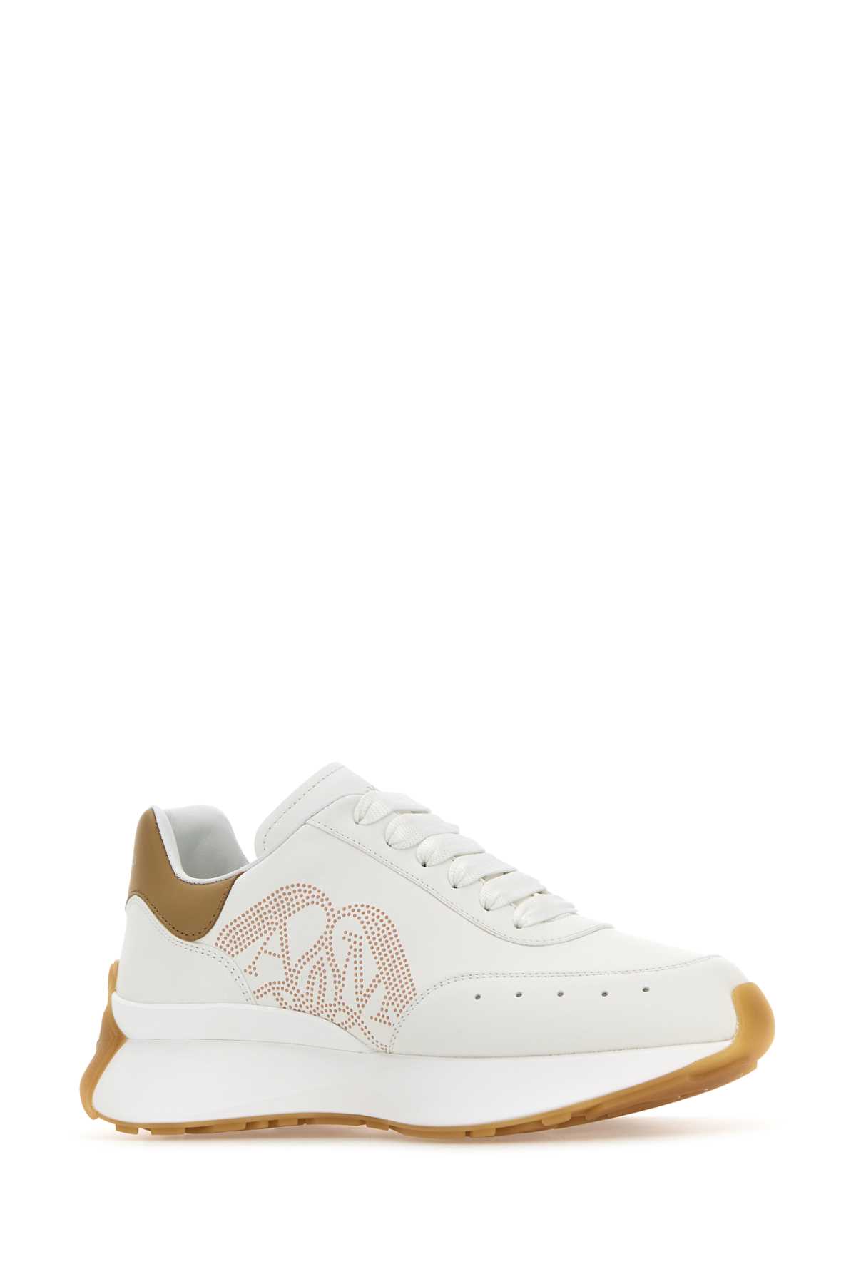 Shop Alexander Mcqueen White Leather Sprint Runner Sneakers In Whitecamelsilamb.