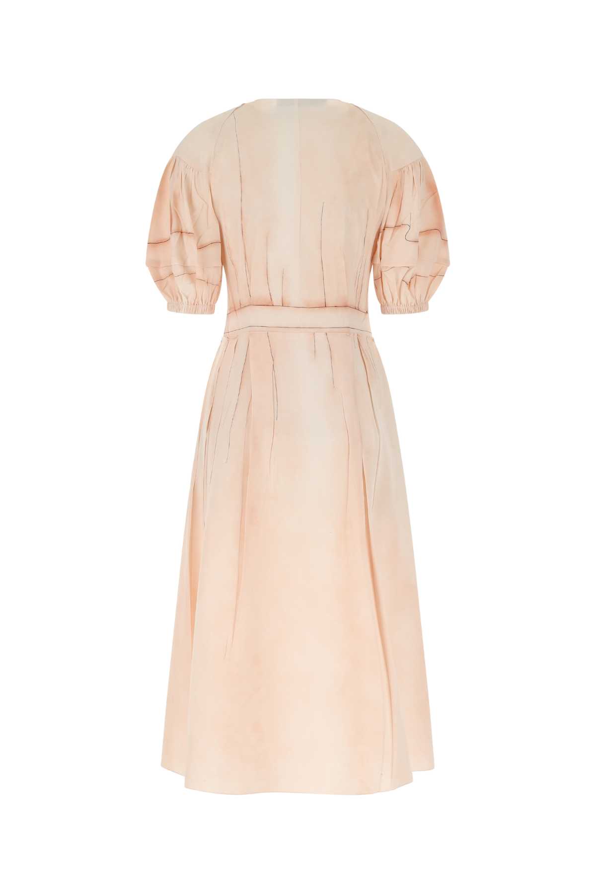 Prada Silk Dress With Pleated Detailing And Puff Sleeves In F0236