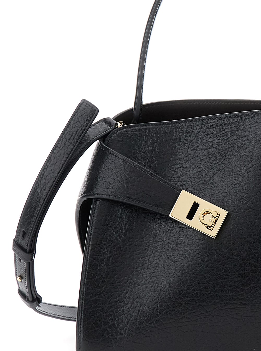 Ferragamo Small Hug Grained Leather Top Handle Bag In Black