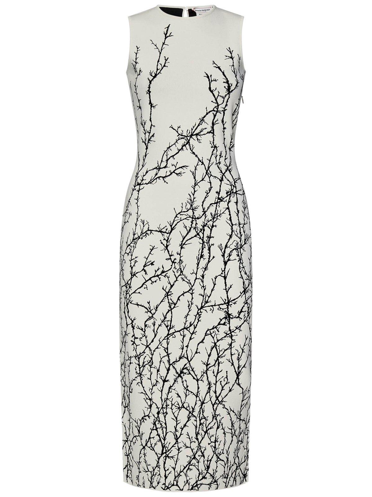 Shop Alexander Mcqueen Thorn Branches Knitted Sleeveless Midi Dress In White