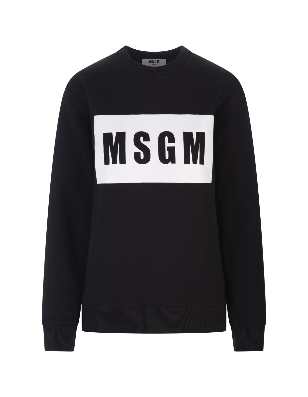 MSGM Woman Black Sweatshirt With White Logo Box